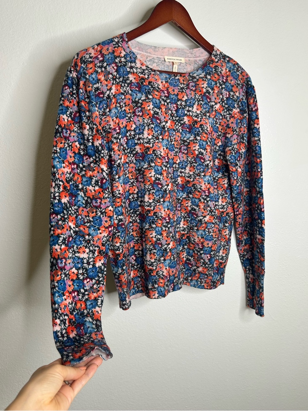 Rebecca Taylor 100% Wool Lightweight Floral Multicolor Scoop Neck Knit Sweater
